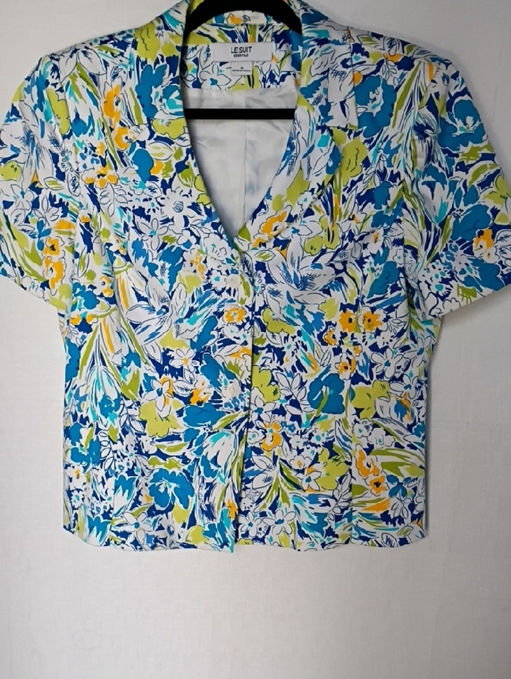 Le Suit Assentials Cotton  Floral V-Neck Short Sleeve Blouse Size 14